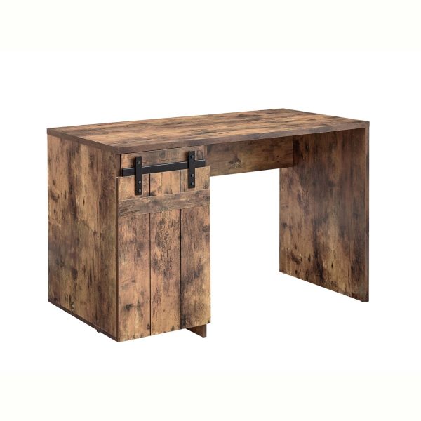 Rustic Distressed Wood Desk with Faux Barn Door and Shelving (92705) - Image 5