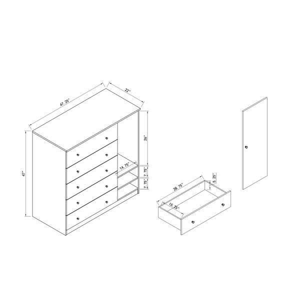 Contemporary Mahogany 5-Drawer Cabinet with Side Folding Door and Shelves for Clothing Storage (CS029-MHG) - Image 2