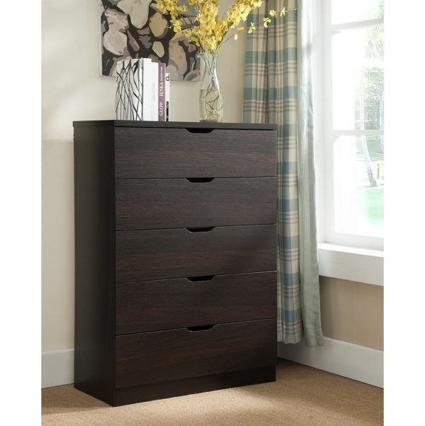 Functional 5 Drawer Chest in Dark Brown Finish (K16002)