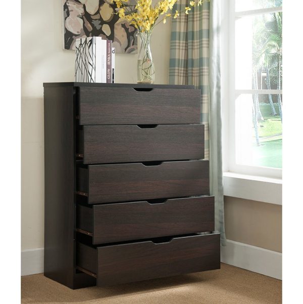 Functional 5 Drawer Chest in Dark Brown Finish (K16002) - Image 2