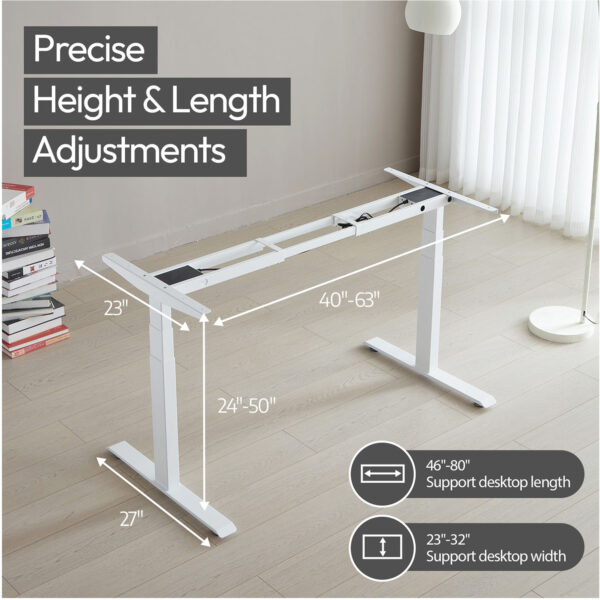 White Height Adjustable Dual Motor 3 Stage Standing Desk Frame (DSK812)