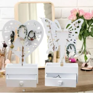 Elegant Heart & Butterfly Wooden Jewelry Rack Set – Durable, Multi-Purpose Organizer for Accessories (Non-Food-3)