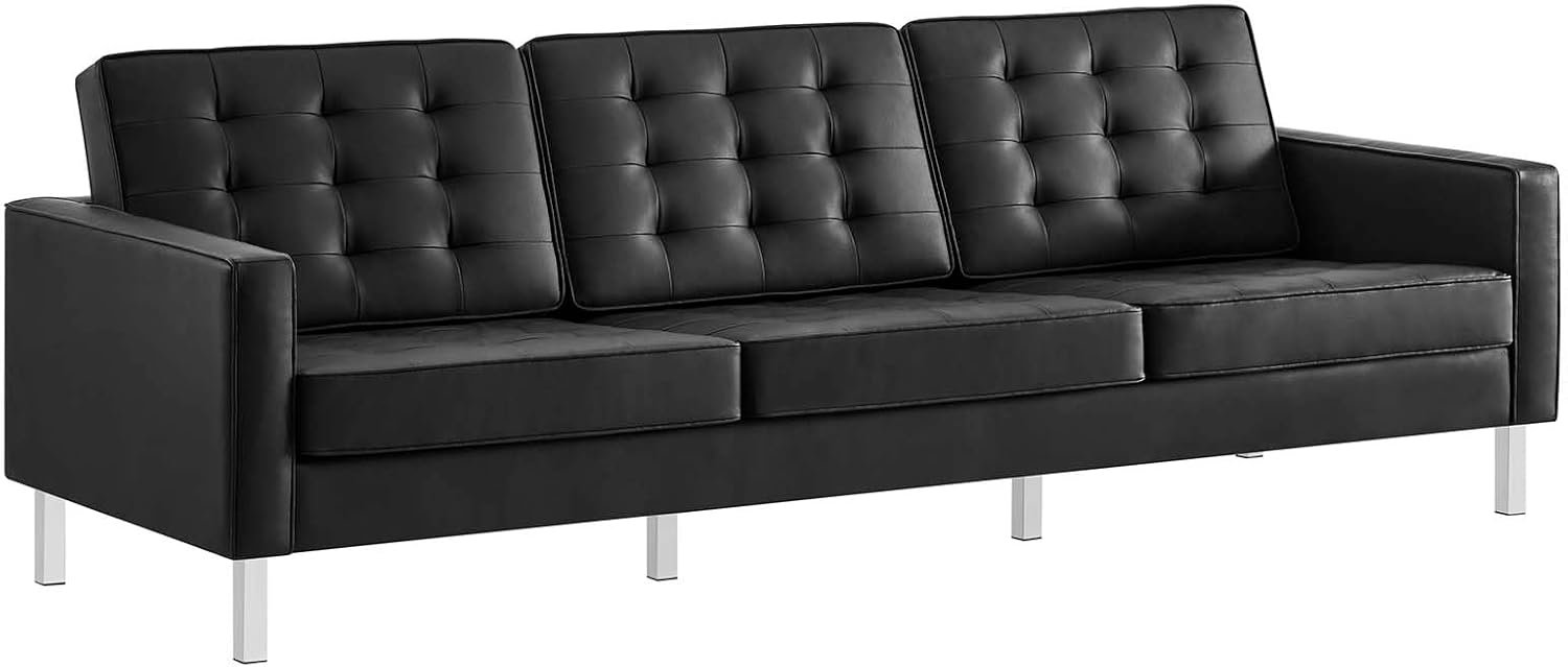 A Stylish Faux Leather Sofa featuring Tufted Buttons, perfect for a mo