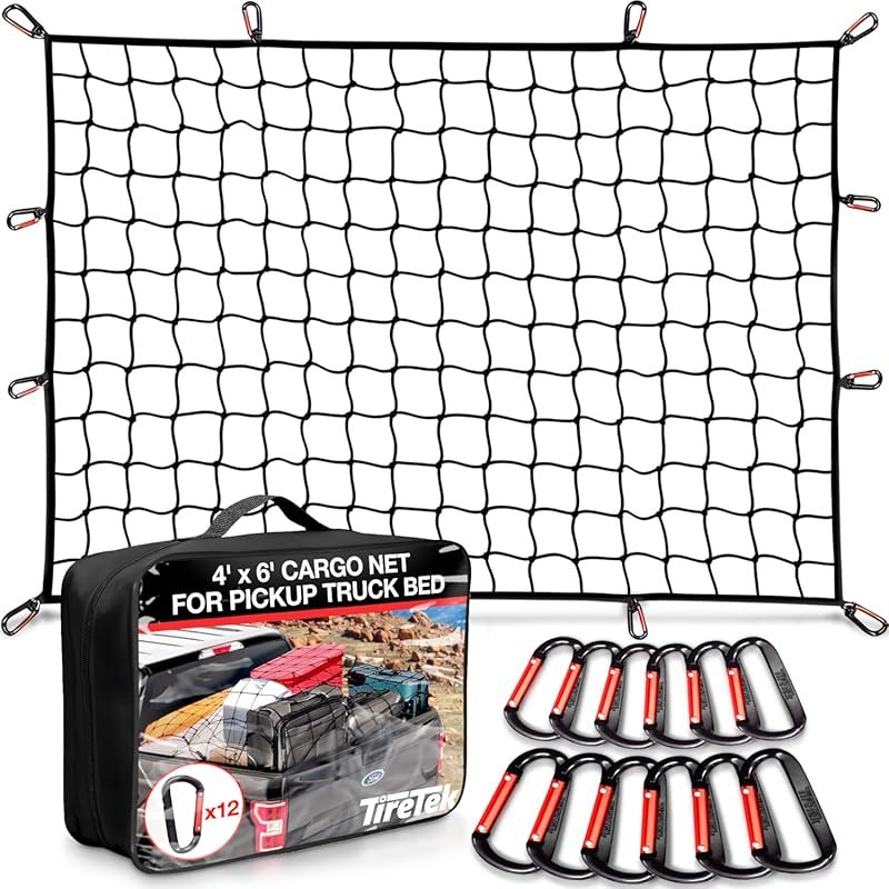 Heavy Duty 4x6 ft Stretchable Cargo Net for Truck Bed – 12 Carabiners