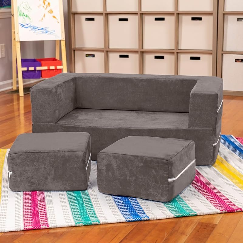 Jaxx Zipline Kids Modular Loveseat & Ottomans/Fold Out Lounger, Charco