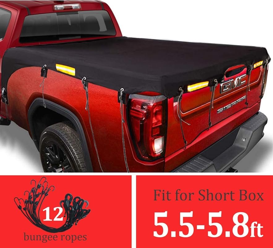 Upgraded 5.8’ Short Box Truck Bed Tarp – Waterproof 600D Oxford Fabric