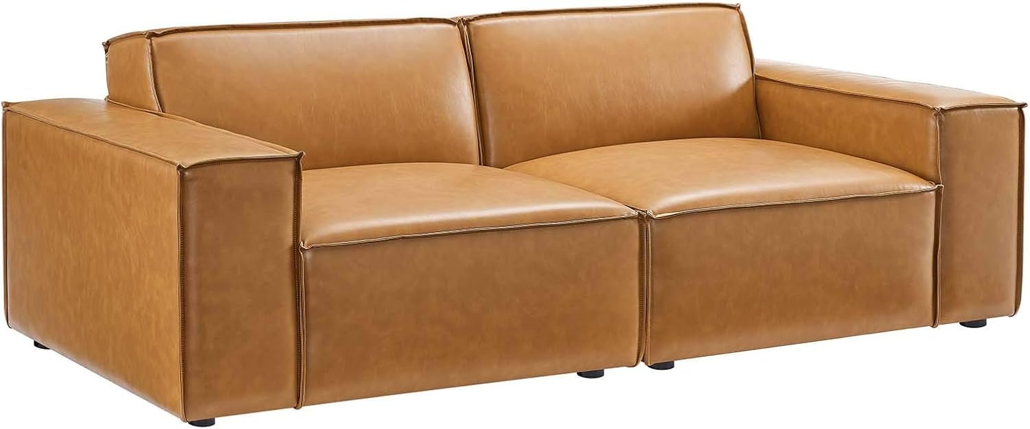Modway Restore: Tan Vegan Leather Sectional Sofa Loveseat, Perfect for