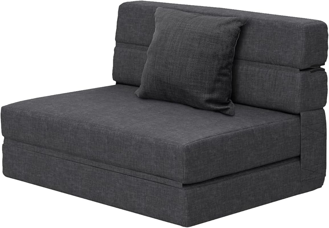 Dark Gray Twin Size Fold Out Sofa Bed with Memory Foam for Small Space