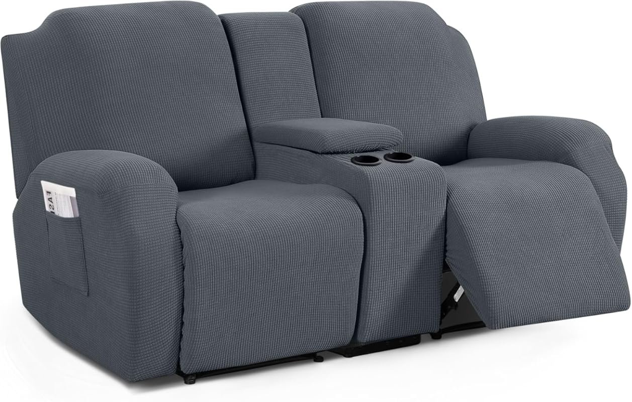 Best Stretch Jacquard Loveseat Recliner Covers with Middle Console for