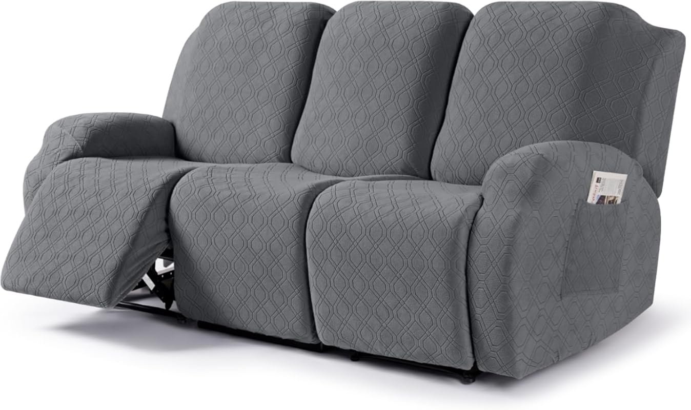3-Piece Stretch Recliner Sofa Cover with Pockets for 3-Seat Reclining