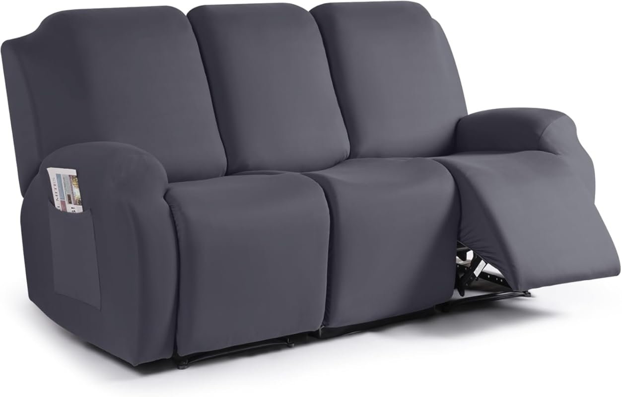 Polyester 3-Piece Stretch Recliner Sofa Cover with Pockets for 3-Seat