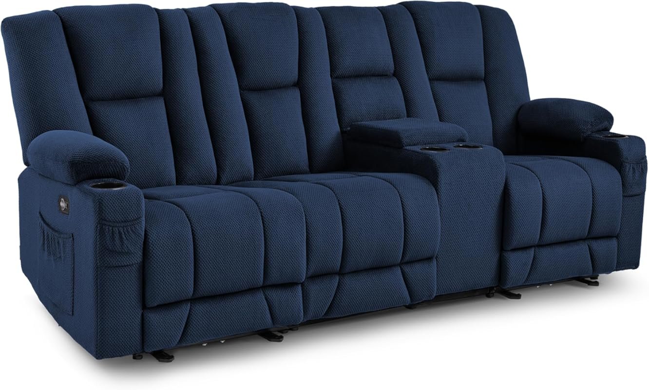 MCombo Zero Gravity 3 Seater Power Reclining Sofa with Console, Heat a