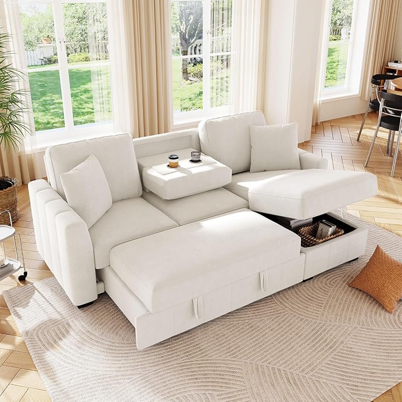 L-Shaped Modular Sectional Sleeper Sofa with Reversible Storage Chaise