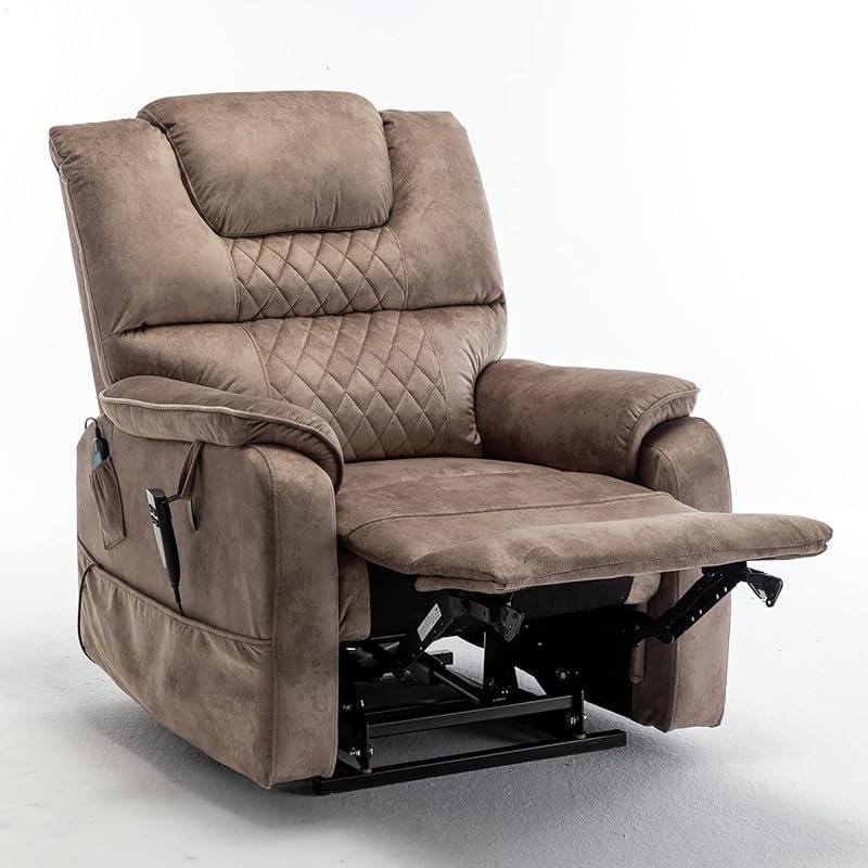Velvet Power Lift Recliner with OKIN Motor, 3 Positions, Side Pockets,