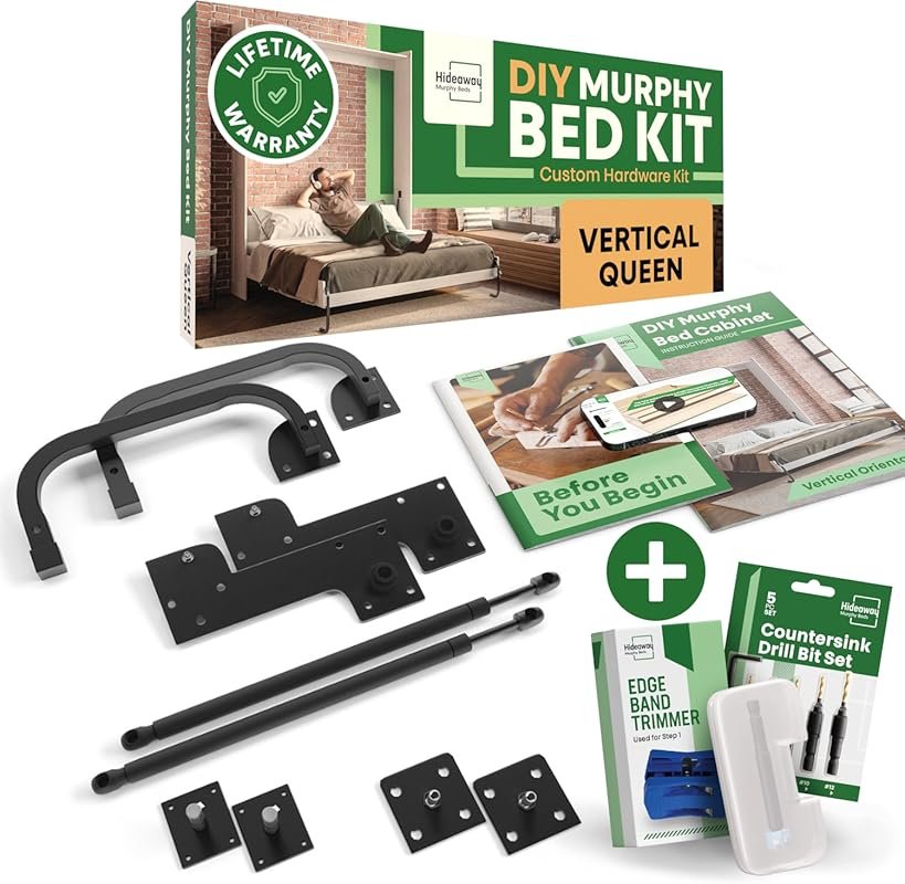 DIY Queen Vertical Murphy Bed Kit with Hardware, Frame, and Bonus Tools