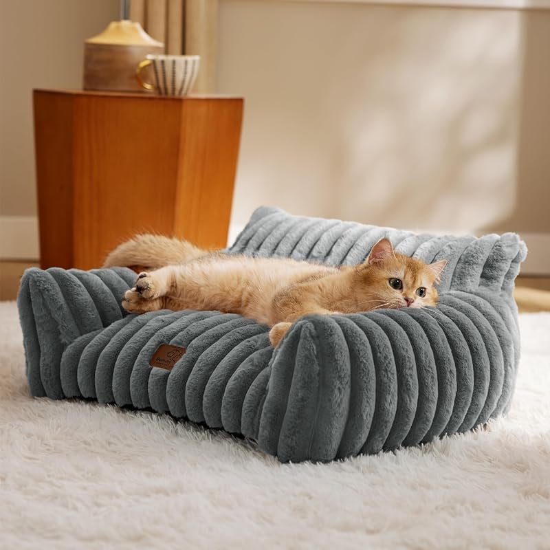 Fluffy Cat Sofa Bed with Premium Soft Corduroy Fleece. Removable, Wash