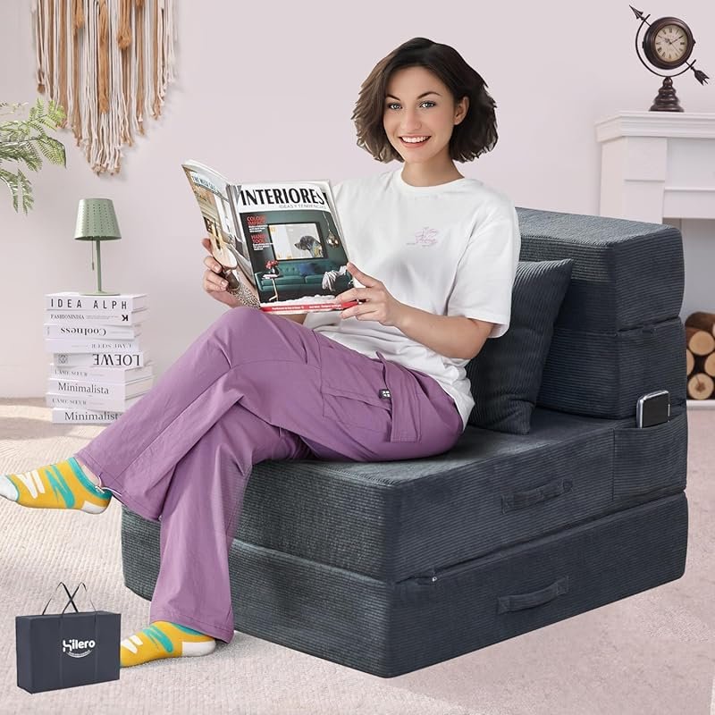 4-in-1 Convertible Folding Futon Sofa Bed - Single Memory Foam Floor S