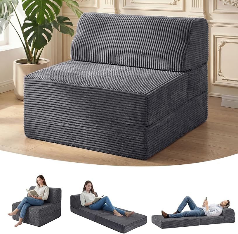 Gray Folding Sofa Bed: Memory Foam Sleeper Chair with Washable Cover a