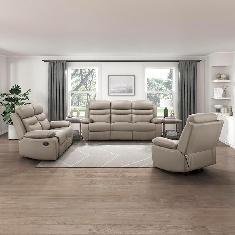 Lexicon 3-Piece Top Grain Leather Manual Wall Hugger Reclining Sofa Se