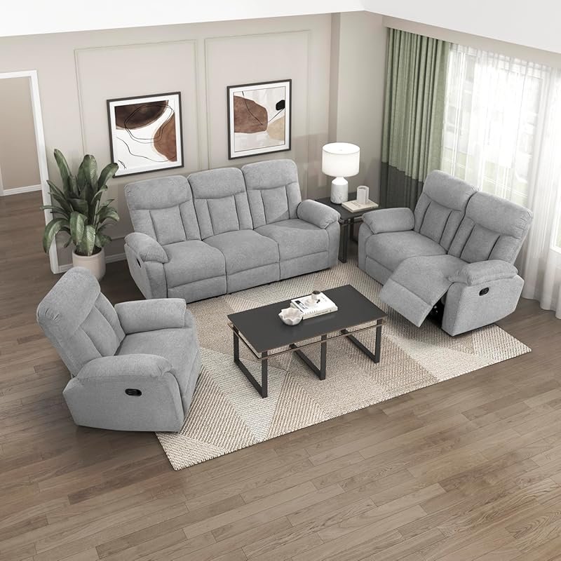 Lexicon 3 Piece Manual Dual Reclining Sofa, Loveseat, and Chair Set, G