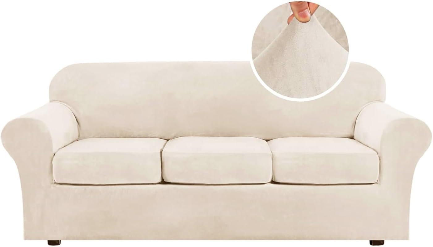 H.VERSAILTEX Modern Velvet Plush 4-Piece High Stretch Sofa Slipcover f