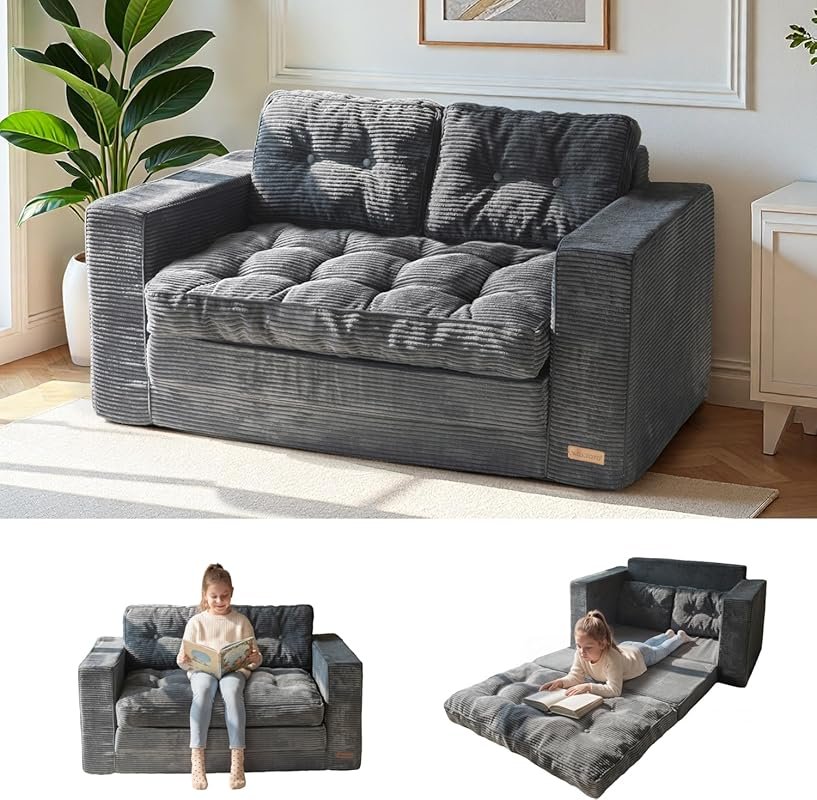 MAXYOYO Convertible Sofa Bed, Pull Out Loveseat Sleeper Sofa, 2 in 1 F
