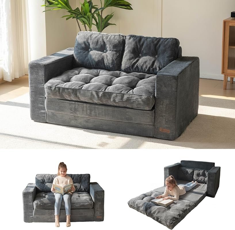 MAXYOYO 2-in-1 Convertible Pull Out Loveseat Sleeper Sofa for Small Sp