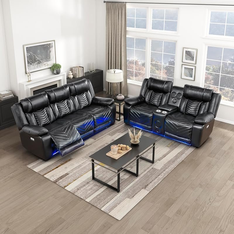 Lexicon Wall Hugger Power Reclining Sofa and Loveseat with USB Ports a