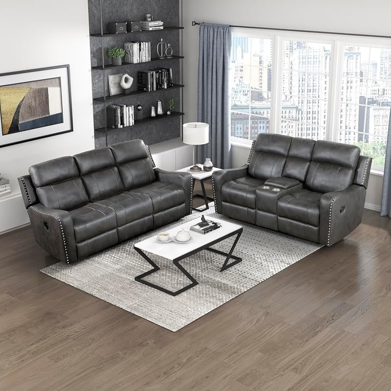 Lexicon 2 Piece Microfiber Manual Reclining Sofa and Loveseat with Nai