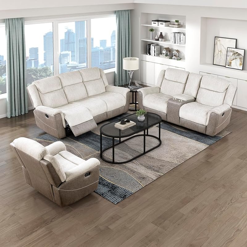 Lexicon 3-Piece Chenille Manual Wall Hugger Reclining Sofa, Loveseat, 