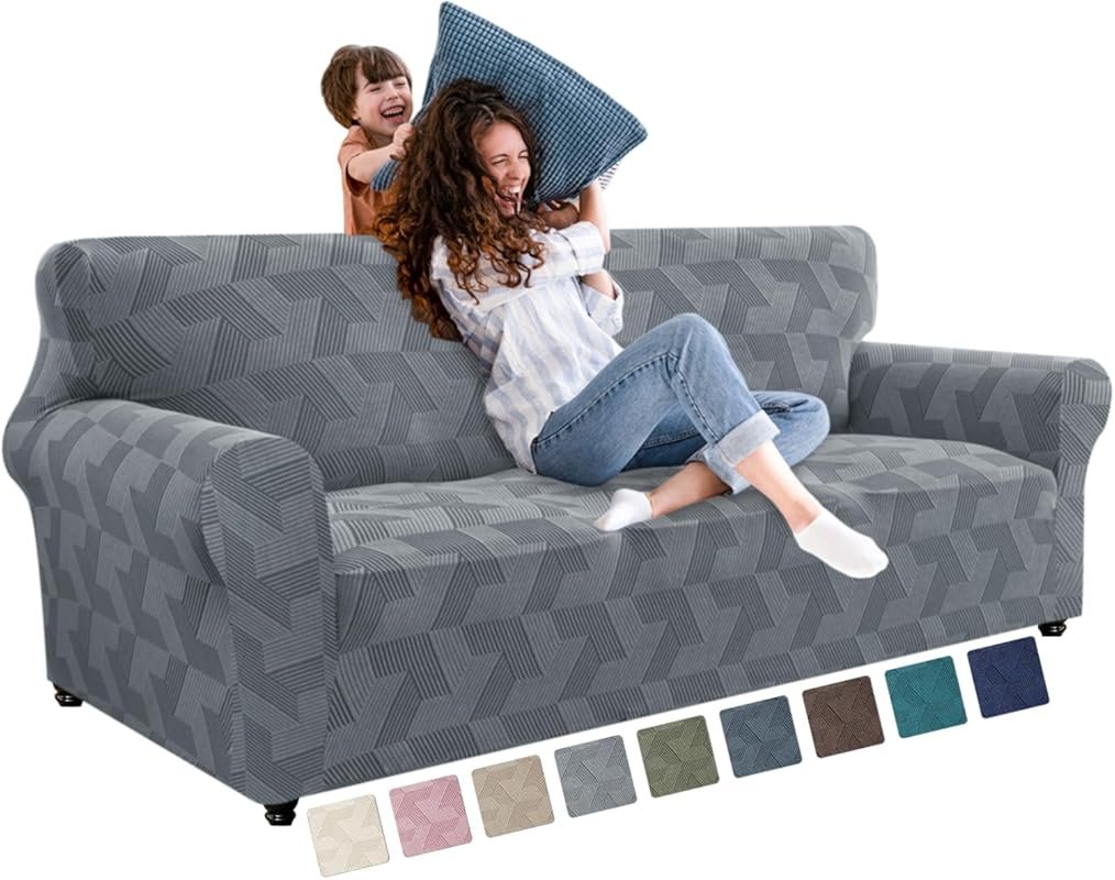 High Stretch Sofa Slipcover for 3-Cushion Couch, Washable with Elastic