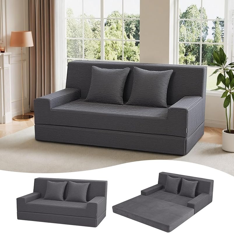 MeMoreCool Queen Boneless Corduroy Futon Couch – Convertible Foam Floor Lounger