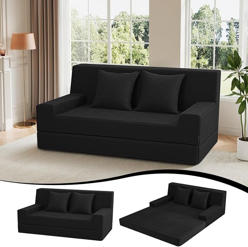 Queen Size Boneless Folding Futon Sofa Bed - Corduroy Convertible Floo