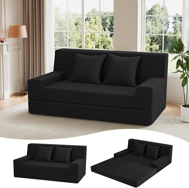 Queen Corduroy Boneless Folding Sofa Bed: 2-in-1 Convertible Floor Fut