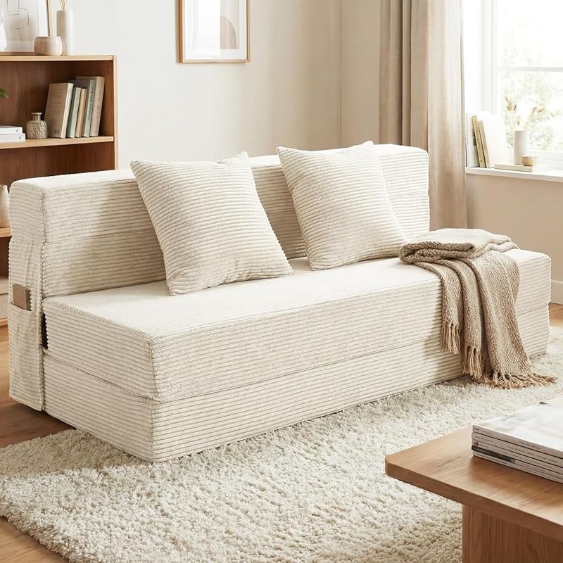 Best Queen Folding Convertible Sleeper Sofa with Memory Foam and Two P