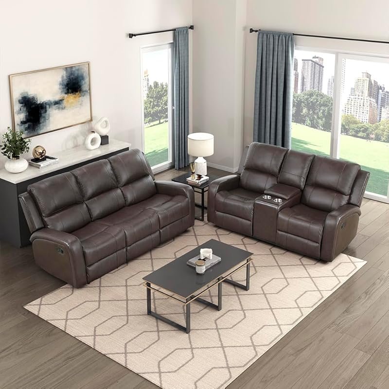 Lexicon 2-Piece Top Grain Leather Manual Wall Hugger Reclining Sofa an