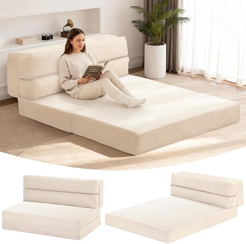 Full Size Folding Mattress: 3-in-1 Convertible Sofa Bed, Floor Couch f