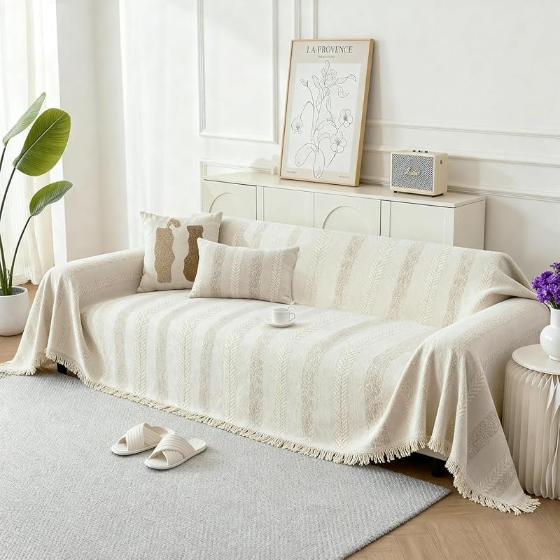 Boho Chenille Sofa Cover: Washable L-Shape Sectional Slipcover with Ta