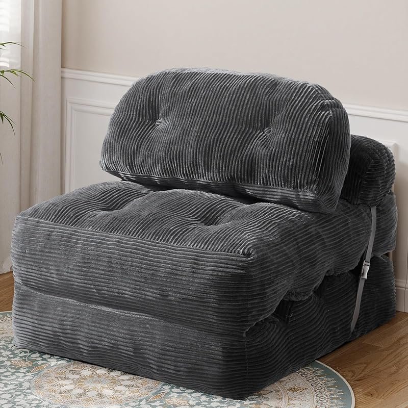 Dark Gray Folding Boneless Sofa Bed, Convertible Sleeper Chair with Ba