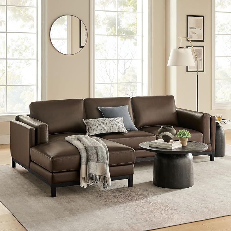 Stylish Left-Facing Faux Leather Sectional Sofa with Chaise and Deep S