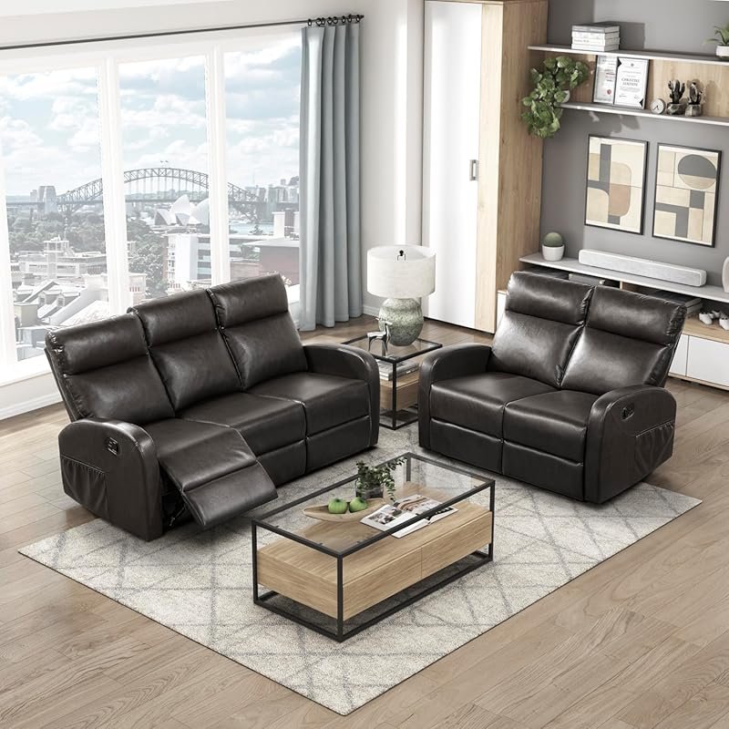 Lexicon 2-Piece Textured Microfiber Manual Wall Hugger Reclining Sofa 