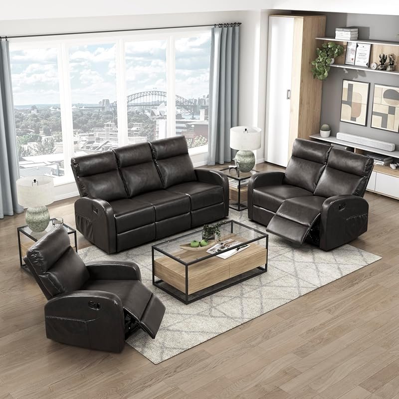 Lexicon 3-Piece Textured Microfiber Manual Wall Hugger Reclining Sofa,