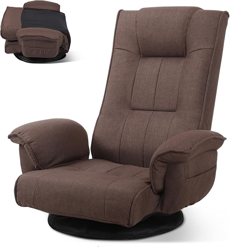 Linen Fabric Ergonomic Gaming Chair, 6-Position Reclining Sofa Bed wit
