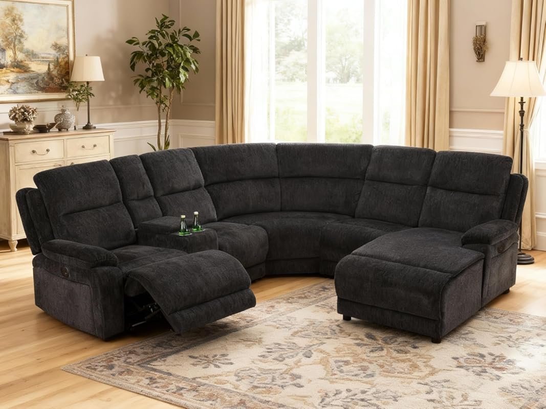 L-Shaped Power Reclining Sectional Sofa with Cup Holders for Home Thea