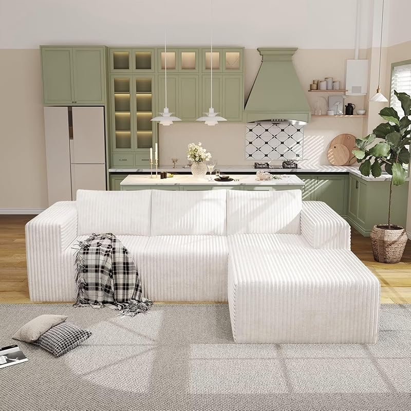 Best Modular L-Shape Cloud Sectional Sofa: Comfy Corduroy Boneless Cou