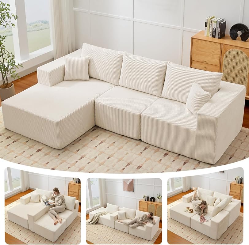Best Modern Modular Cloud Sectional Sofa with L-Shape Chaise and Memor