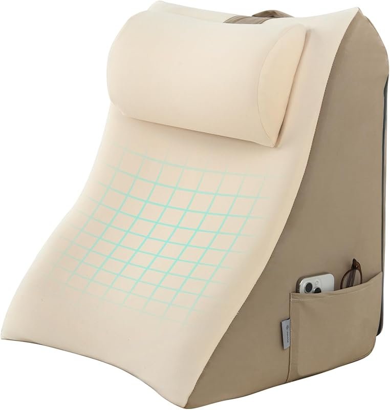 Vekkia 2-in-1 Ergonomic Wedge Back Pillow with Adjustable Headrest, Lu
