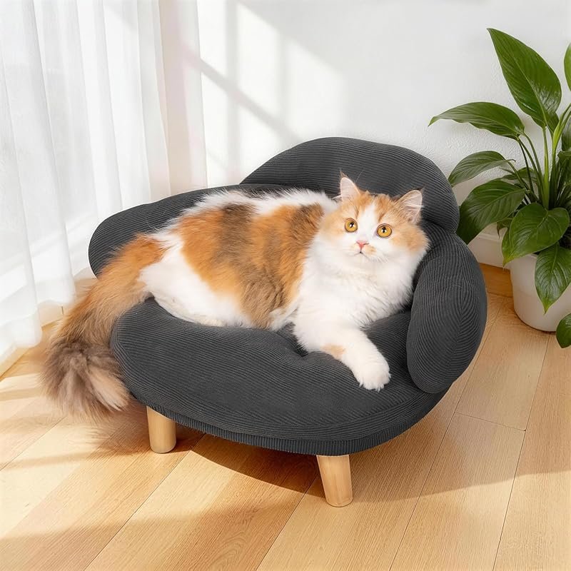 Furniture-Style Cat Sofa Pet Bed. Features a Removable Cotton Velvet C