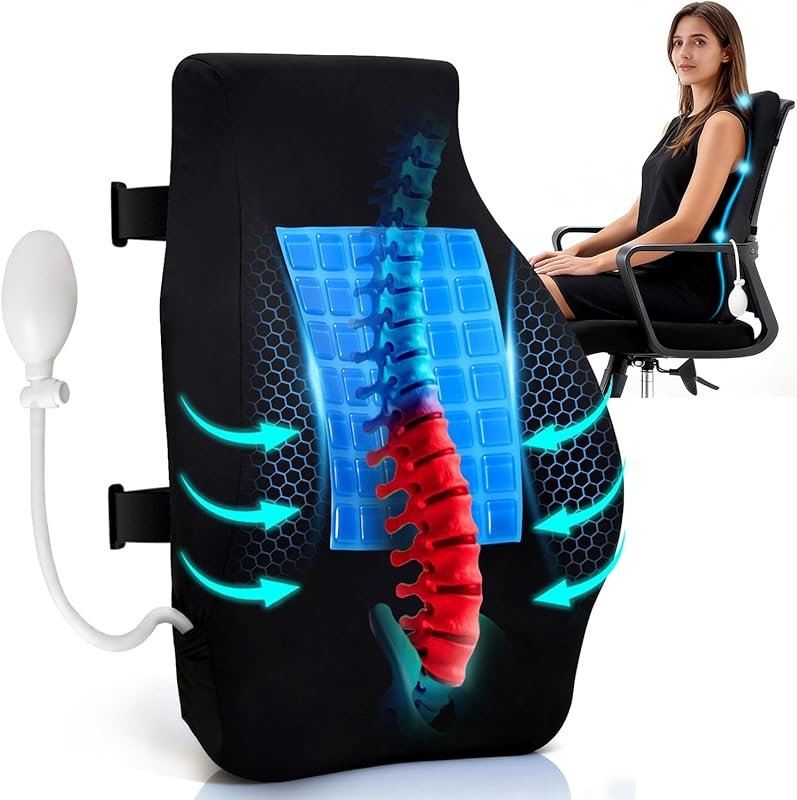 Adjustable Airbag Lumbar Support Pillow with Cooling Gel for Upper and