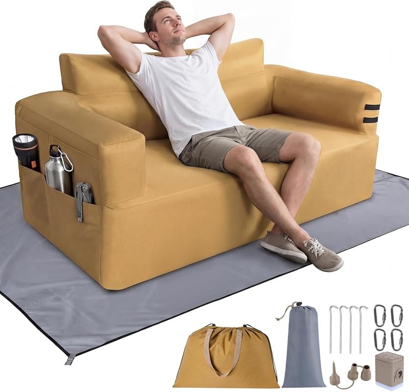 Portable Outdoor Inflatable Loveseat with Built-in Pump, Puncture-Resi